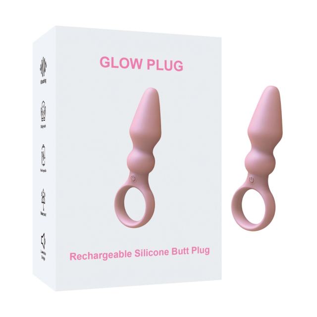 Customizable  4.93'' Pink Rechargeable Waterproof Silicone Vibrating Butt Plug – 10-Speed with Finger-Ring Handle Design