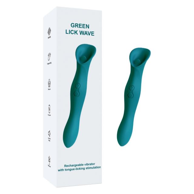 Customizable Green 9-Mode Vibrating & Tongue-Licking Medical-Grade Silicone Vibrator