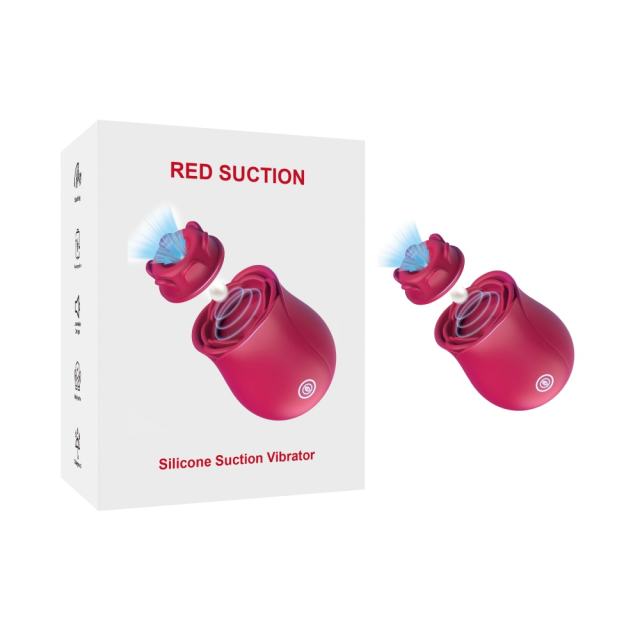 Customizable 10-Speed Red Rechargeable Silicone Rose Clitoral Vibrator with Sucking Function