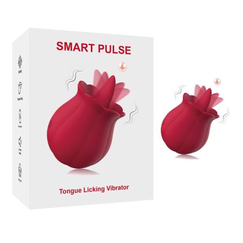 10-Mode Red Rechargeable Sicone Rose Shape Tongue-Licking Vibrator