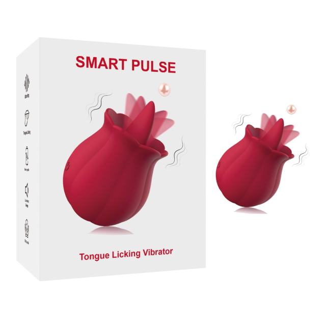 10-Mode Red Rechargeable Sicone Rose Shape Tongue-Licking Vibrator