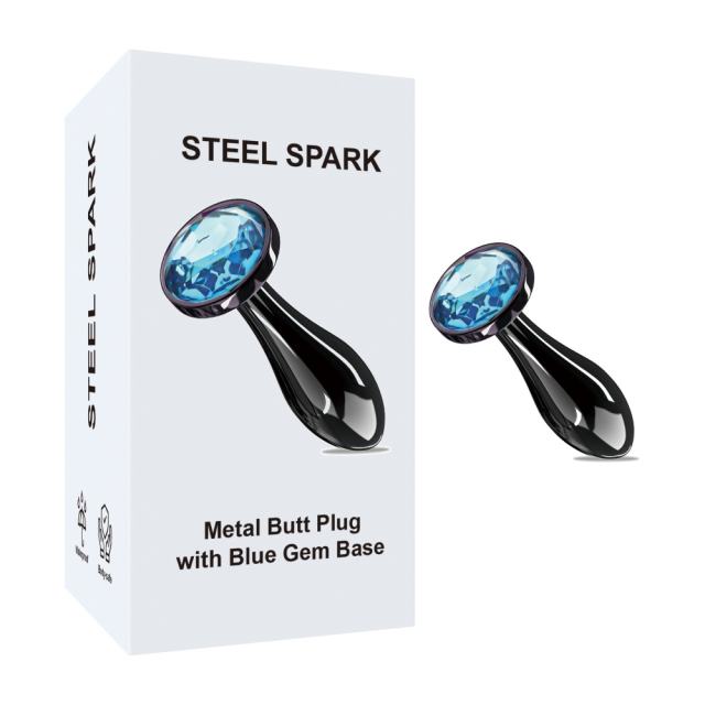 3.07" Gunmetal Metal Butt Plug – Blue Gem Base