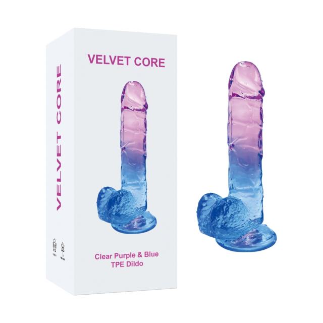 Customizable 7.09'' Clear Purple & Blue TPE Dildo with Strong Suction Cup