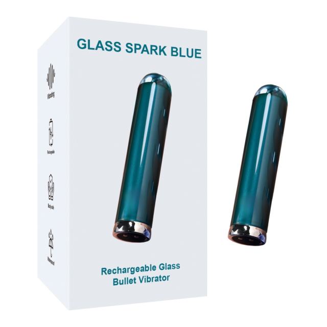 3.55 Inch 10-Mode Blue Rechargeable Waterproof Glass-Style Bullet Vibrator