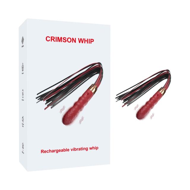 Customizable  18.12 inch 10-Mode Wine Red Rechargeable Waterproof Vibrating Silicone Whip with Textured Handle
