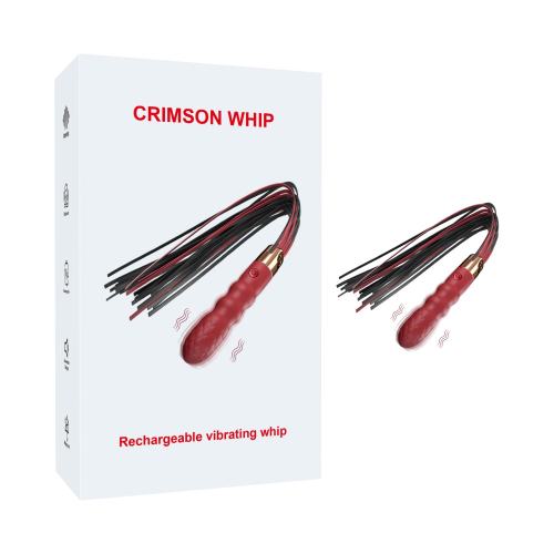 18.12 inch 10-Mode Wine Red Rechargeable Waterproof Vibrating Silicone Whip with Textured Handle