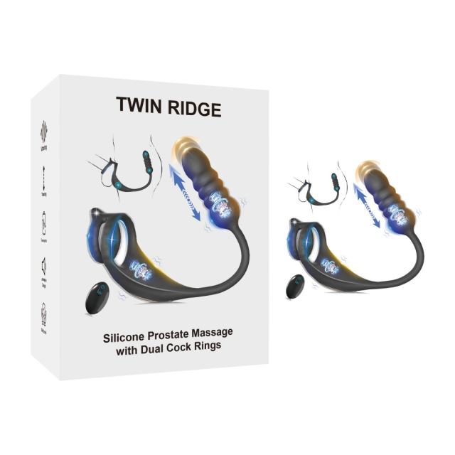 Customizable 9-Speed Black Thrusting & Vibrating Rechargeable Silicone Prostate Massage with Dual Cock Rings and Remote Control