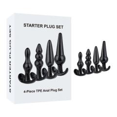 4-Piece Black TPE Anal Plug Set with Gift Box