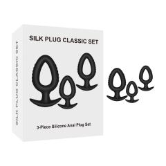 3-Piece Black Silicone Anal Plug Set with Pull-Ring Handles – Small/Medium/Large