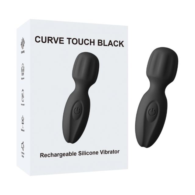 Customizable 10-Mode Black Plug-In Rechargeable Mini Wand Silicone Vibrator