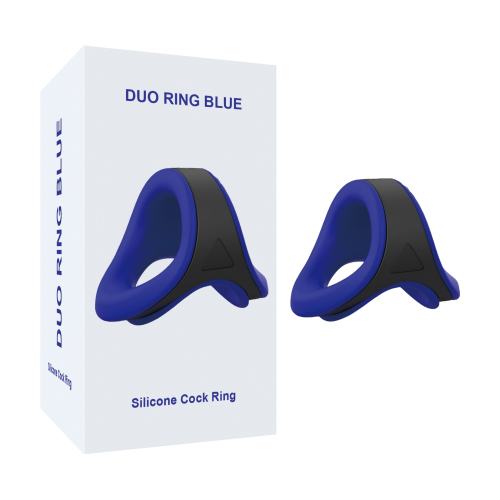 Customizable 2in1 Silicone Blue+Black Penis Ring Cock Ring Set with Retailling Box