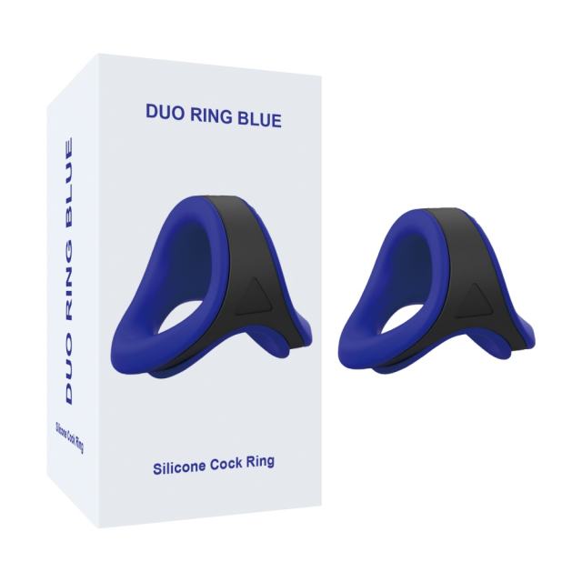 Customizable 2in1 Silicone Blue+Black Penis Ring Cock Ring Set with Retailling Box