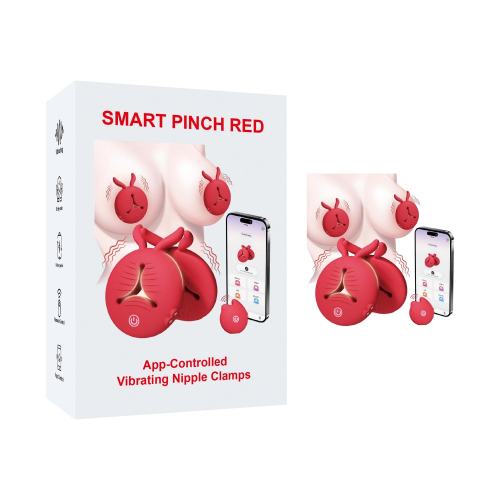 9-Mode Red App-Controlled Rechargeable Vibrating Nipple Clamps (Pair) with Remote Controller