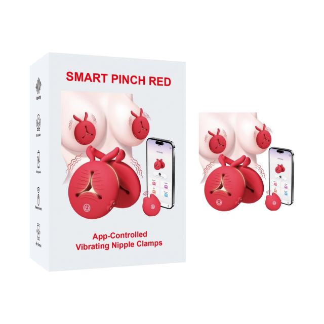 9-Mode Red App-Controlled Rechargeable Vibrating Nipple Clamps (Pair) with Remote Controller