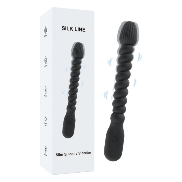 Customizable  10-Mode Flexible Black Ribbed Rechargeable Waterproof Silicone Vibrating Anal Plug