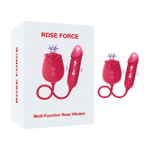 16.55'' Red Silicone Waterproof Rechargeable Rose Vibrator with 10-Mode Sucking, Thrusting & Vibrating