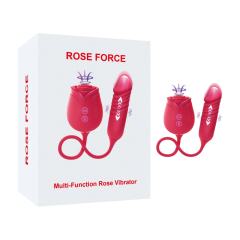 Customizable 16.55'' Red Silicone Waterproof Rechargeable Rose Vibrator with 10-Mode Sucking, Thrusting & Vibrating