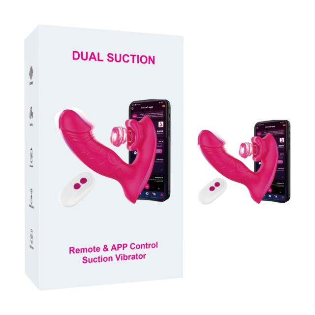5.79'' Magenta Waterproof Rechargeable Silicone Vibrating & Sucking Dual-Use Vibrator – 9 Modes, App & Remote Controlled