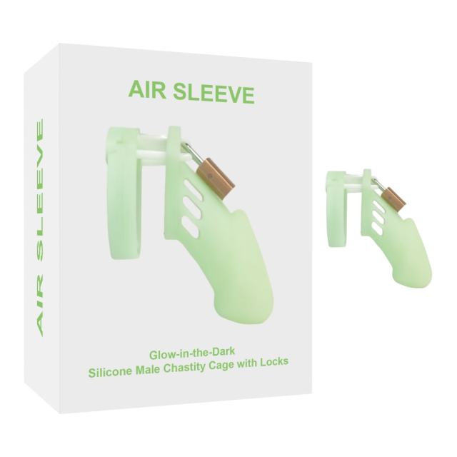 Customizable 4.33' Glow-in-the-Dark Green Waterproof Silicone Male Chastity Cage with Locks