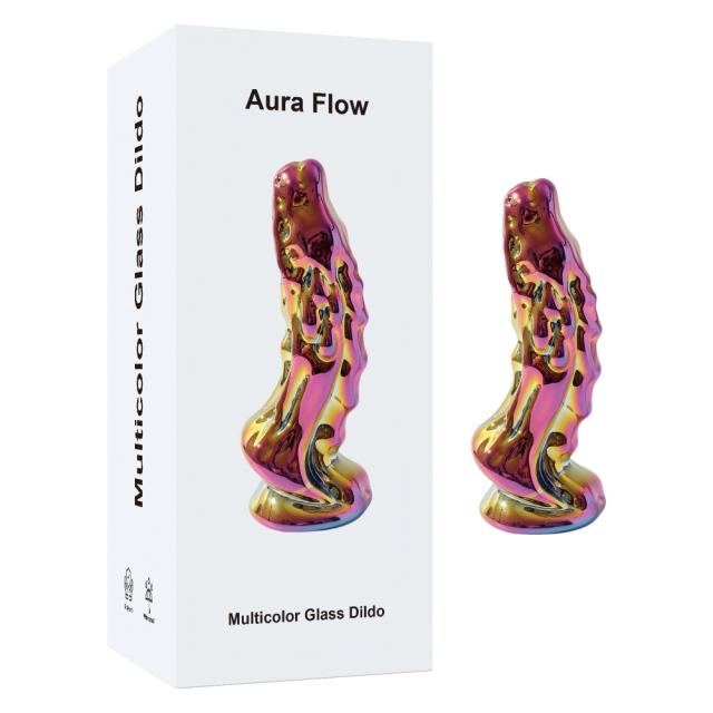 Customizable 6.30'' Multicolor Iridescent Textured Glass Dildo