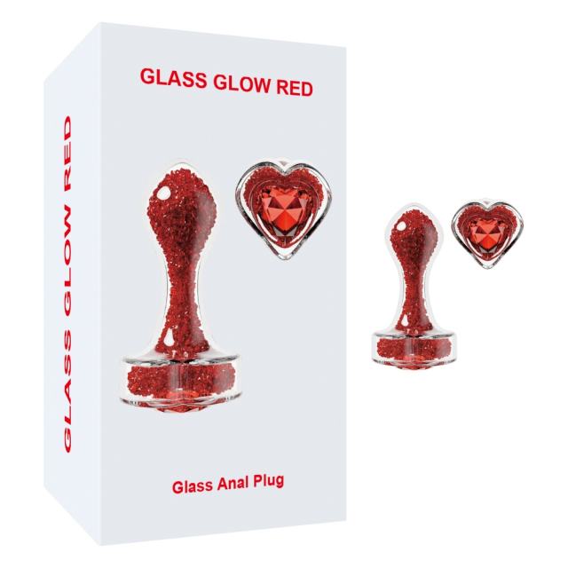 Customizable  3.35'' Clear Glass Anal Plug with Red Heart Gem – Tapered and StayPut Design