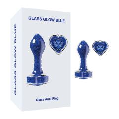 3.74'' Clear Glass Anal Plug with Blue Heart Gem – Tapered and StayPut Design