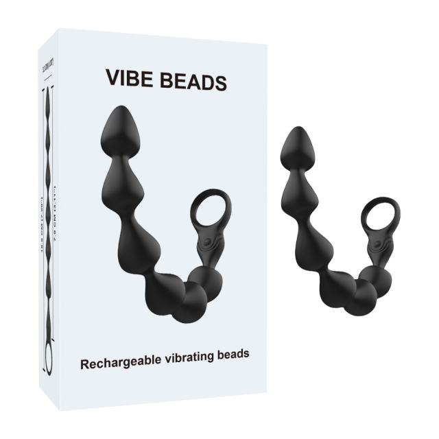 14.4 Inch 10-Speed Black Rechargeable Silicone Vibrating Anal Beads with 3 Strong Motors