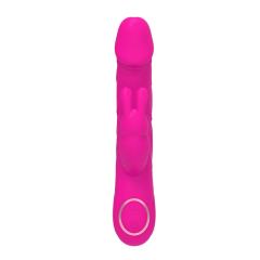 8.59’’ Magenta Rechargeable 10-Mode Triple-Stim Silicone Vibrator with Beaded Anal Tail