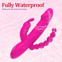 8.59’’ Magenta Rechargeable 10-Mode Triple-Stim Silicone Vibrator with Beaded Anal Tail