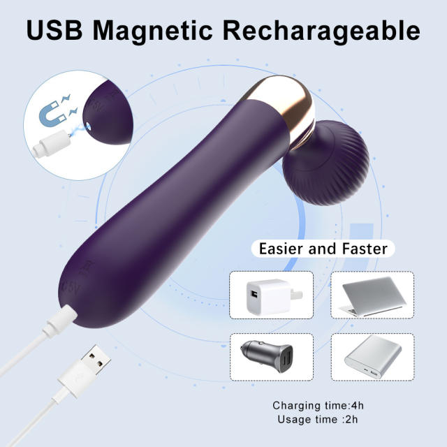 9.65’’ Dark Purple Rechargeable Wand Massager with 10 Vibrating Modes and 5 Vibrating Speeds