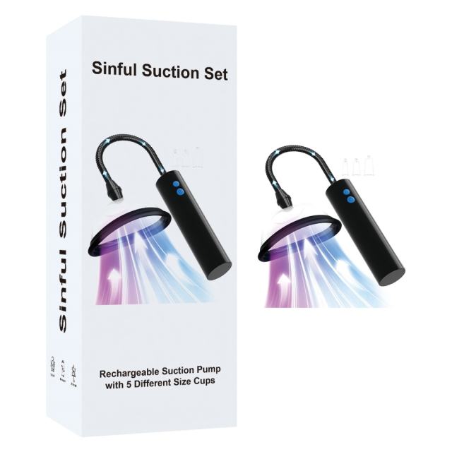 Customizable 3-Speed Black Rechargeable Suction Pump with 5 Different Size Cups and Plug-In Charging