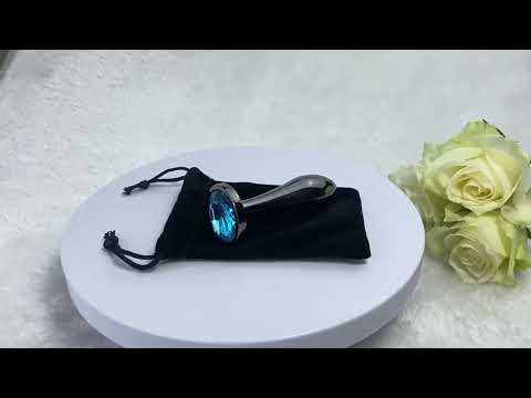 Customizable  3.07" Gunmetal Metal Butt Plug – Blue Gem Base