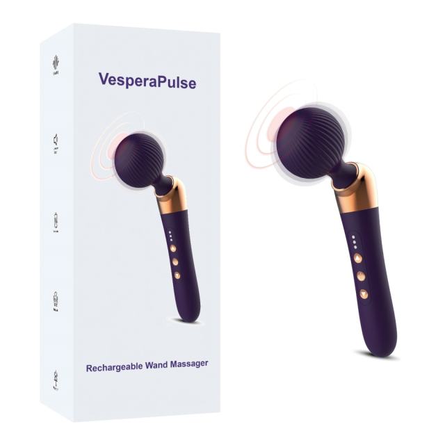 Customizable 9.65’’ Dark Purple Rechargeable Wand Massager with 10 Vibrating Modes and 5 Vibrating Speeds