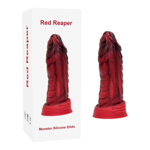 Customizable 7.88 Inch Extra Thick Red + Black Monster Silicone Dildo – 2.36 Inch Wide, Realistic