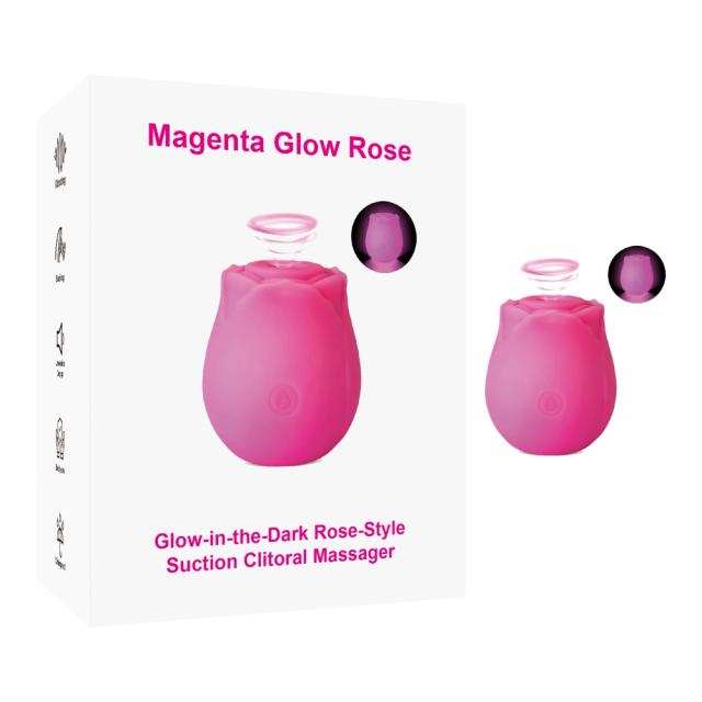 Customizable Glow-in-the-Dark 10-Function Magenta Silicone Rechargeable Clitoral Sucking Rose Sex Toy