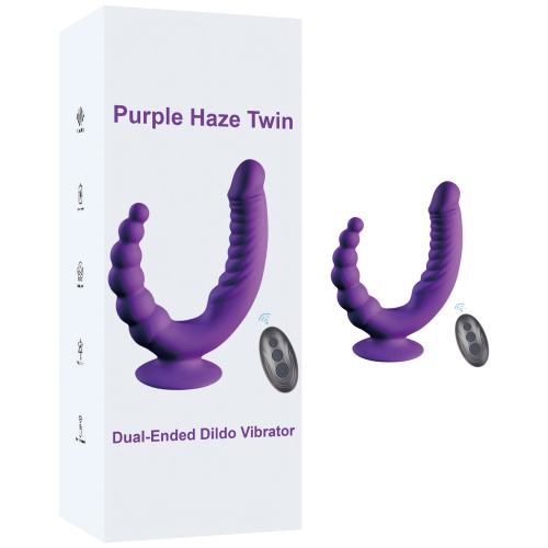 10-Mode Rechargeable Dual-Ended Dark Purple Dildo Vibrator with Anal Beads and Remote Controlled