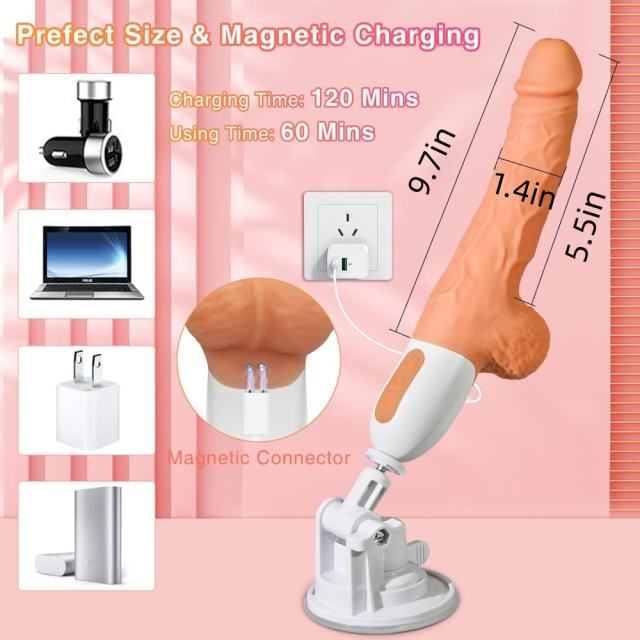9.77’’ Rechargeable Vibrating & Thrusting Silicone Dildo with Remote Control and Suction Cup – 10 Vibrating Modes + 10 Thrusting Modes