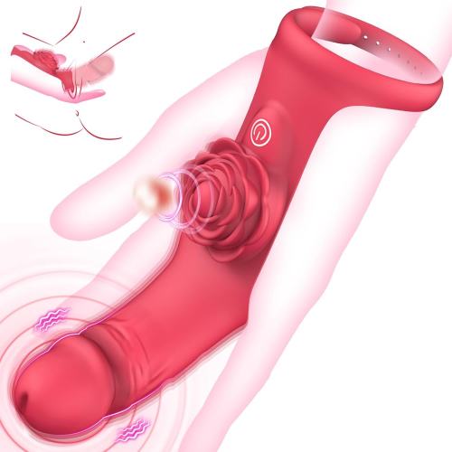8.27’’ Rechargeable Red Rose Vibrator with Glans-Shaped Finger Tip – 9 Vibrating Modes and Adjustable Wrist Strap