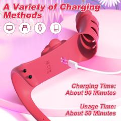 8.27’’ Rechargeable Red Rose Vibrator with Glans-Shaped Finger Tip – 9 Vibrating Modes and Adjustable Wrist Strap