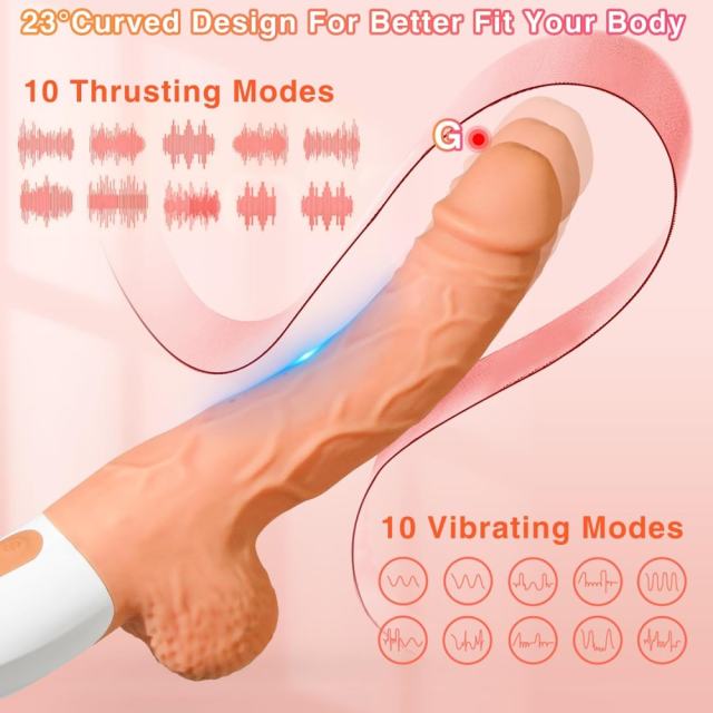 9.77’’ Rechargeable Vibrating & Thrusting Silicone Dildo with Remote Control and Suction Cup – 10 Vibrating Modes + 10 Thrusting Modes