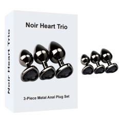 3 Sizes Metal Anal Plug Set with Black Heart Gem Base