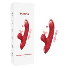 Customizable  10-Speed Red Silicone Waterproof Rechargeable Vibrator with Pulsing and Thrusting Functions