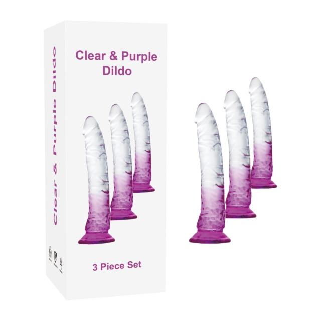 Customizable Clear & Purple TPE 3-Piece Dildo Set