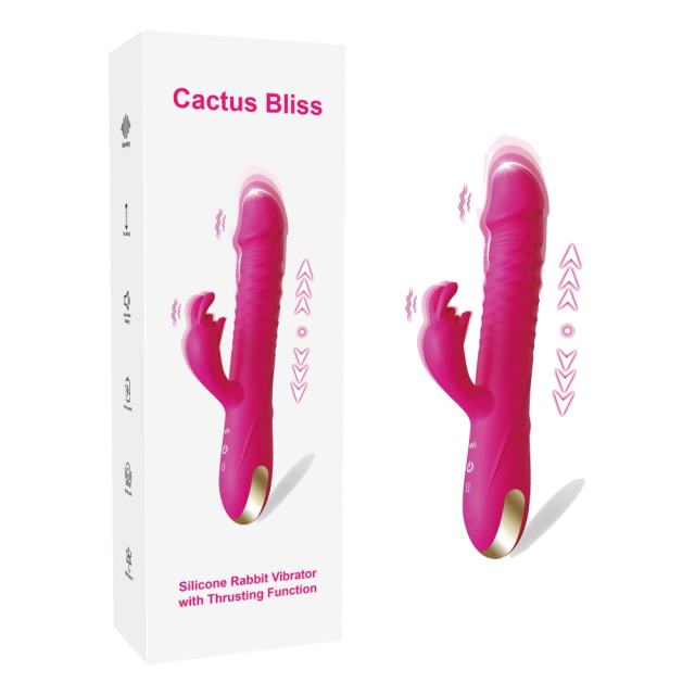 10-Speed Magenta Rechargeable Silicone Rabbit Vibrator with Thrusting Function