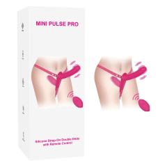 10-Mode Magenta Rechargeable Waterproof Silicone Strap-On Double Dildo with Remote Control
