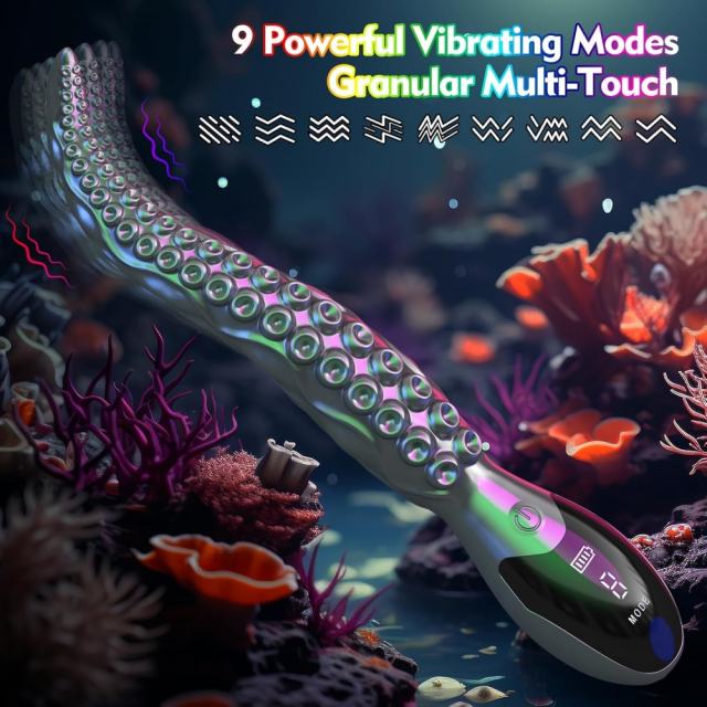 9-Speed Multicolor Rechargeable 10.7" Silicone Vibrating Realistic Monster G-Spot Dildos with LED Display