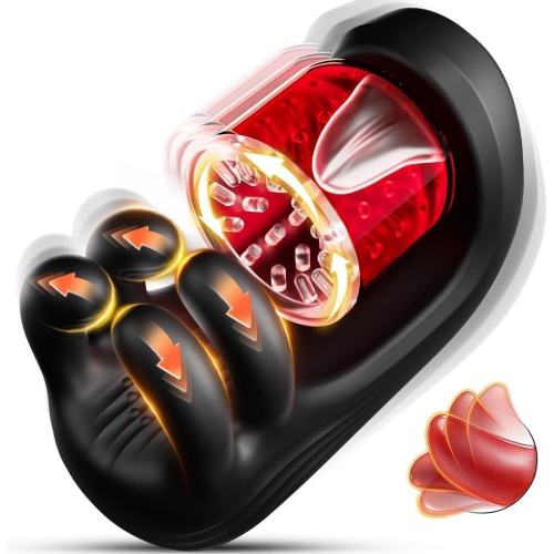 Black & Red Automatic Male Masturbator – 9 Vibrating + 9 Kneading + 9 Rotating Modes Rechargeable Penis Stroker