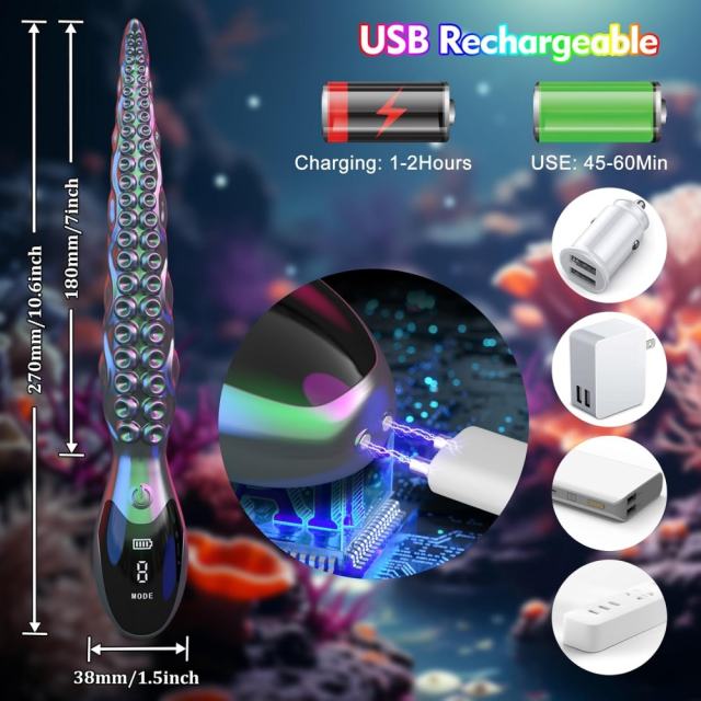9-Speed Multicolor Rechargeable 10.7" Silicone Vibrating Realistic Monster G-Spot Dildos with LED Display