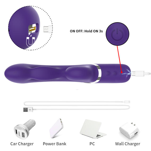 9-Mode Waterproof Rechargeable Purple Inflatable Silicone Vibrator with Expandable Shaft