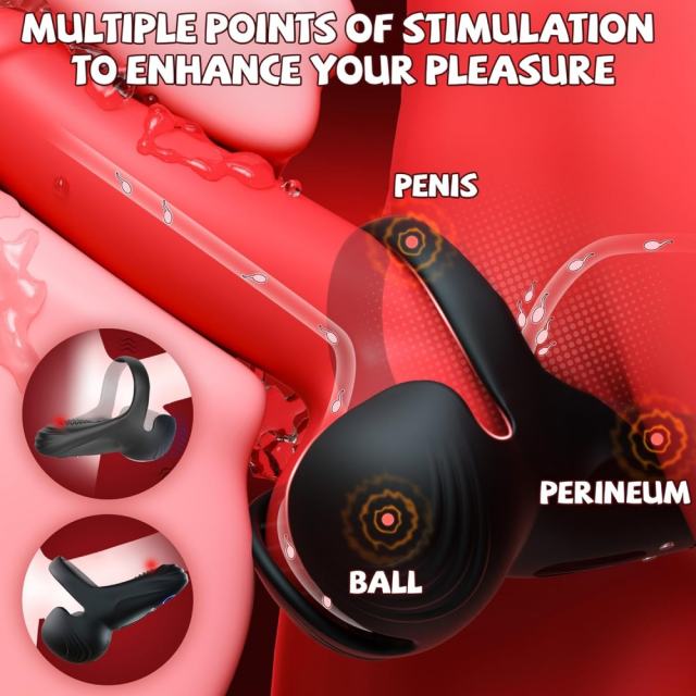10 Vibrating Modes Rechargeable Waterproof Black App-Controlled Vibrating Cock Ring with Ball Holder